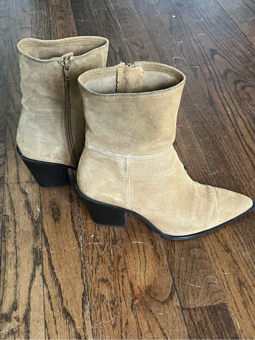 Zara Tan Suede Ankle Boots with Block Heel
